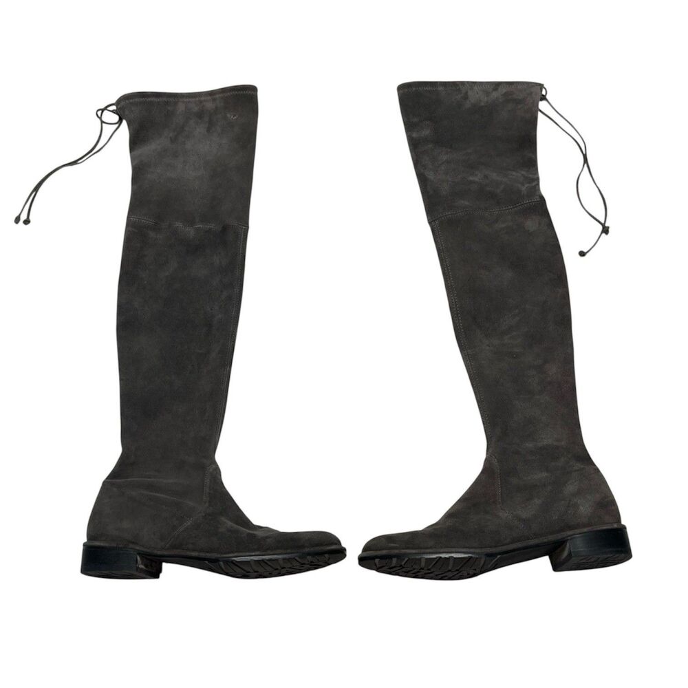 Stuart Weitzman Lowland Boots 6.5 Gray Suede Over The Knee Leather